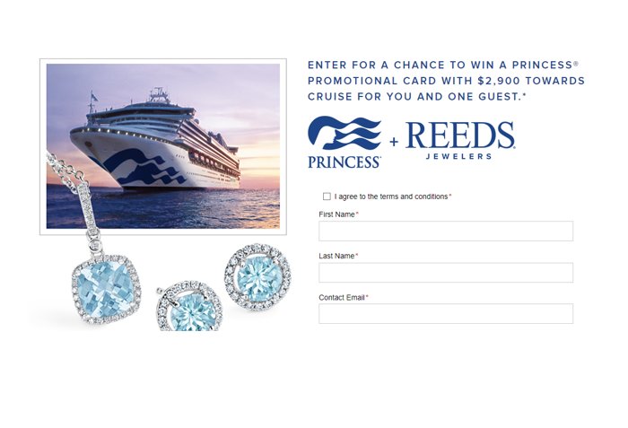Reeds Jewelers Princess Love Sets Sail Sweepstakes - Win A $2,900 Cruise For 2