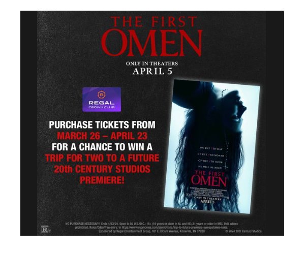 Regal Crown Club Official Sweepstakes - Win A Trip For Two To A Movie Premier