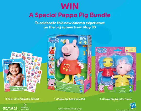 Regal Crown Club Peppa Pig Prize Pack Sweepstakes - Win 2 Peppa Pig dolls + 50 Peppa Pig temporary tattoos