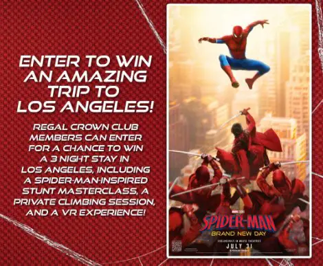 Regal Crown Club Swing Into Action Sweepstakes - Win a Trip for 2 to  a Spider-Man Stunt Masterclass & More