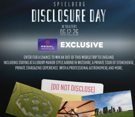 Regal Crown Club The Disclosure Day Travel Sweepstakes - Win a trip for 4 to London