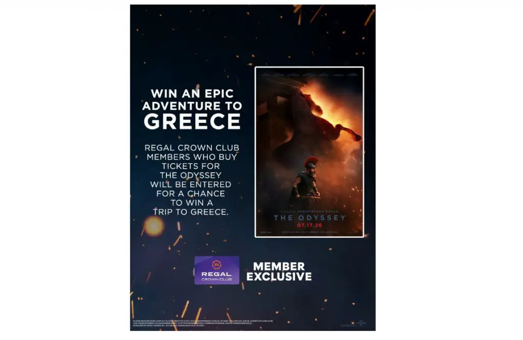 Regal Crown Club The Grand Odyssey Sweepstakes - Win A Trip For Two To Athens, Greece