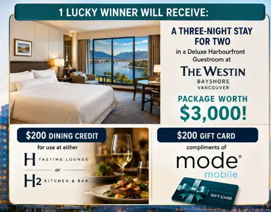 Relax & Recharge At The Westin Bayshore, Vancouver Sweepstakes – Win A 3-Night Getaway For 2