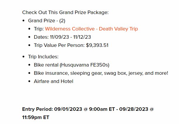 RevZilla & Wilderness Collective Sweepstakes – Win A Wilderness Collective Death Valley Trip + Motorcycle Gear (2 Winners)