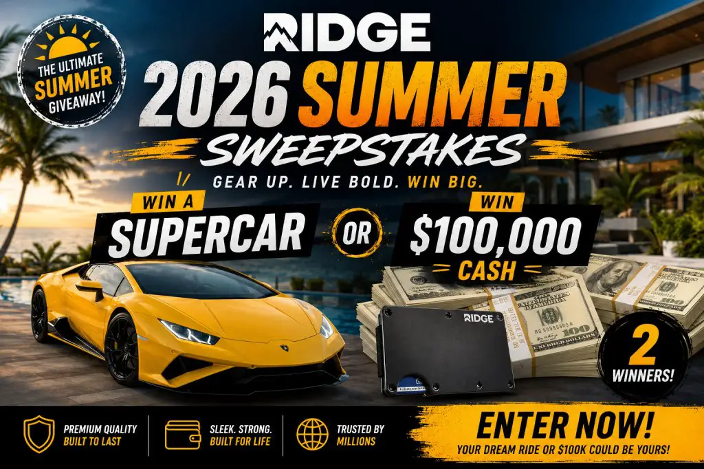 Ridge 2026 Summer Sweepstakes – Win A Supercar Or $100,000 Cash (2 Winners)