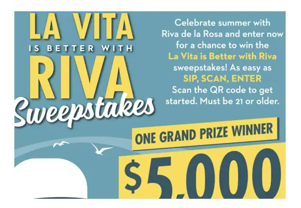 Riva De La Rosa Wine $5,000 Giveaway - Win $5,000 Cash in the La Vita is Better with Riva Sweepstakes