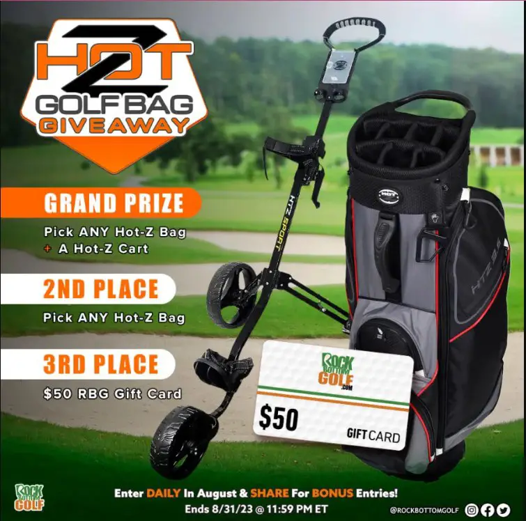 Rock Bottom Golf Hot Z Golfbag Sweepstakes - Win Hot-Z Bag, Hot-Z Push Cart, & Gift Card (3 Winners)
