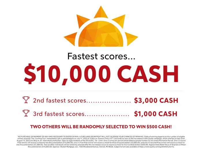 Rocket Mortgage Summer Fun Sweepstakes - Win Up To $10,000