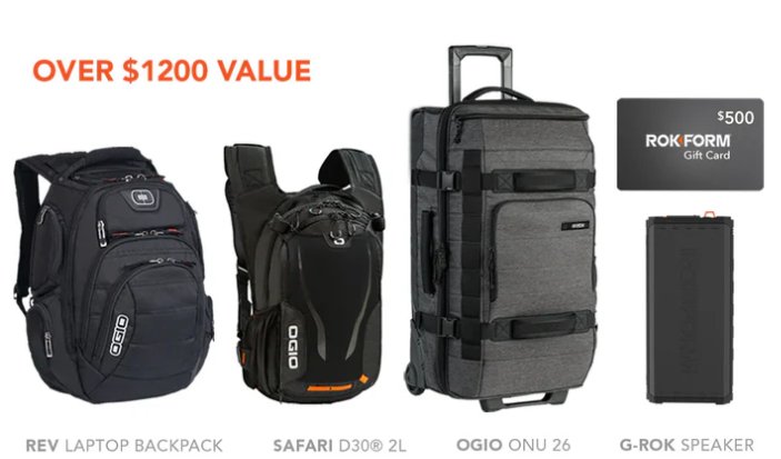 ROKFORM $500 e-Gift Card Sweepstakes – Win A Laptop Bag, Rolling Suitcase, Hydration Pack, + More