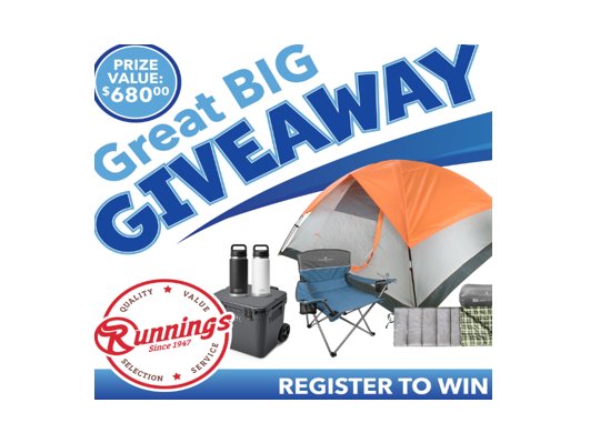 Runnings Great Big June Giveaway - Win A $680 Camping Package