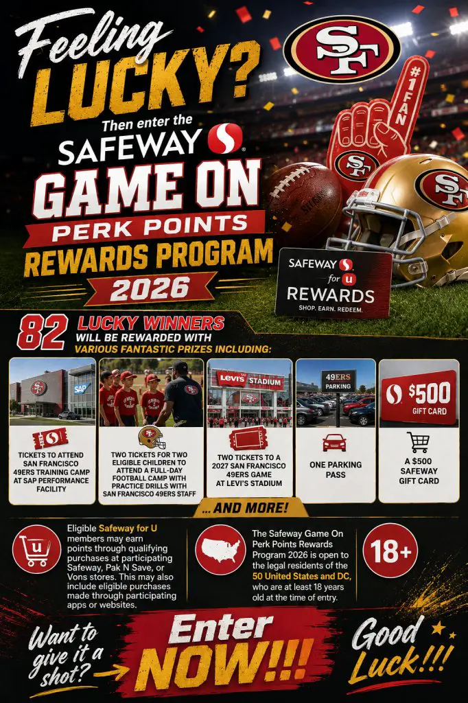 Safeway Game On Perk Points Rewards Program 2026 – Win $500 Gift Cards & 49ers Prizes (82 Winners)
