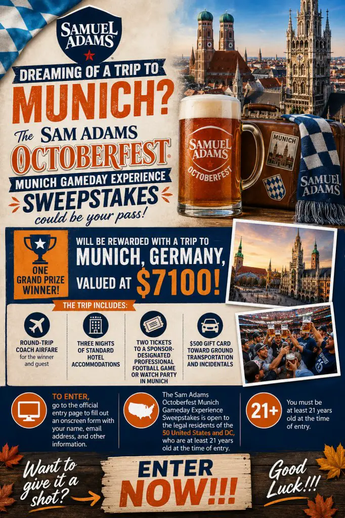 Sam Adams Octoberfest Munich Gameday Experience Sweepstakes – Win A Trip To Munich, Germany
