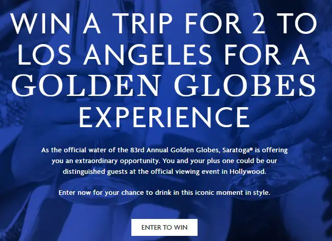 Saratoga Golden Globes Sweepstakes – Win A 3-Night Trip For 2 To A Golden Globes Viewing Party In Los Angeles