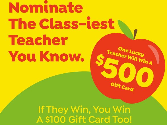 Save-A-Lot Classiest Teacher Sweepstakes - Win A $500 Gift Card For Favorite Your Teacher