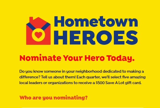 Save A Lot Hometown Heroes Contest - Win  A  $500 Save A Lot Gift Card (20 Winners)