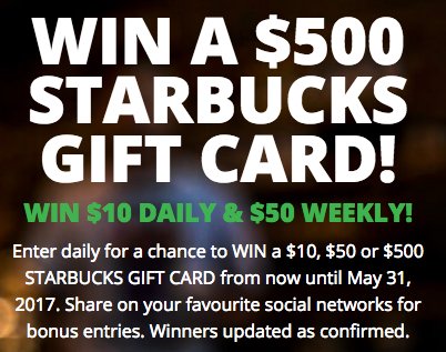 Score a $500, $50, or $10 Starbucks Gift Card (FREE)