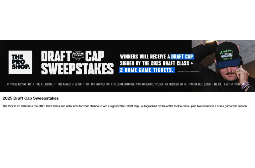 Seattle Seahawks Draft Cap Sweepstakes - Win Two Game Tickets and Two Signed Draft Caps