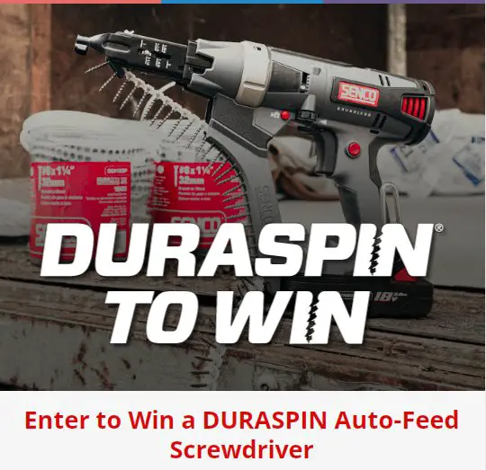 SENCO's DURASPIN To Win Sweepstakes -  Win A DURASPIN Auto-Feed Screwdriver (5 Winners)