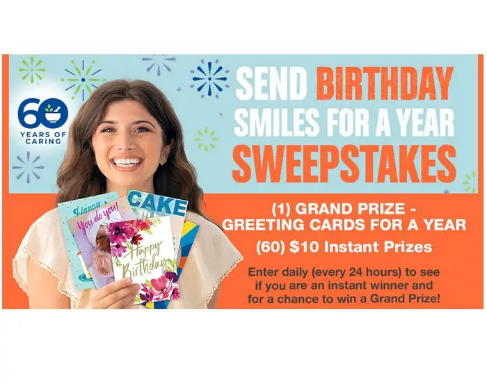 Send Birthday Smiles for a Year Sweepstakes - Win 60 Greeting Cards or Gift Cards