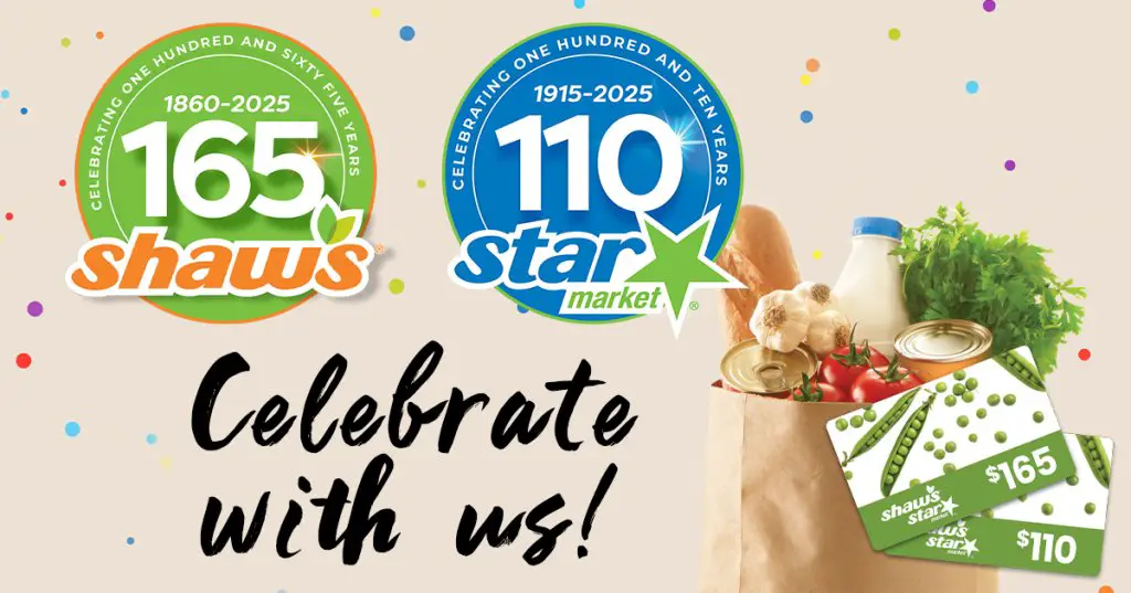 Shaw’s Markets Free Grocery Anniversary Sweepstakes – Win A $165 Shaw's Gift Card (246 Winners)