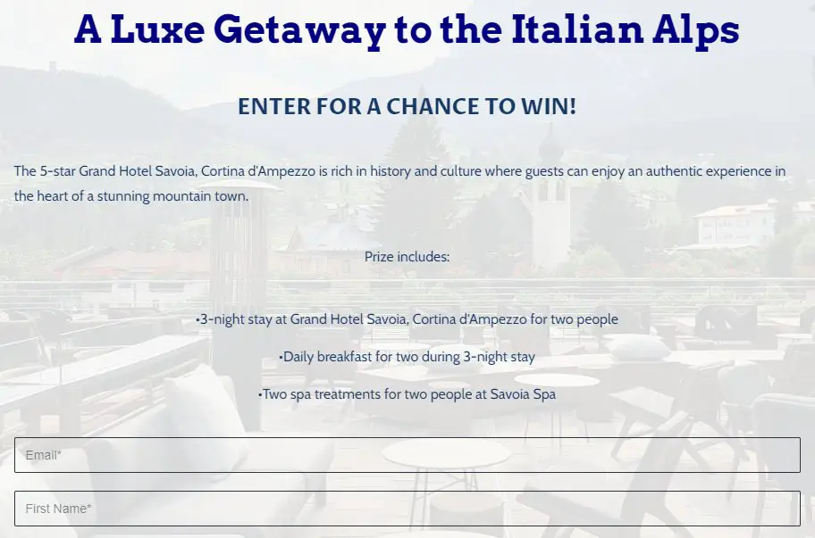 Shermans Travel  Luxe Getaway To The Italian Alps Sweepstakes - Win A Grand Hotel Savoia Romantic Getaway For 2