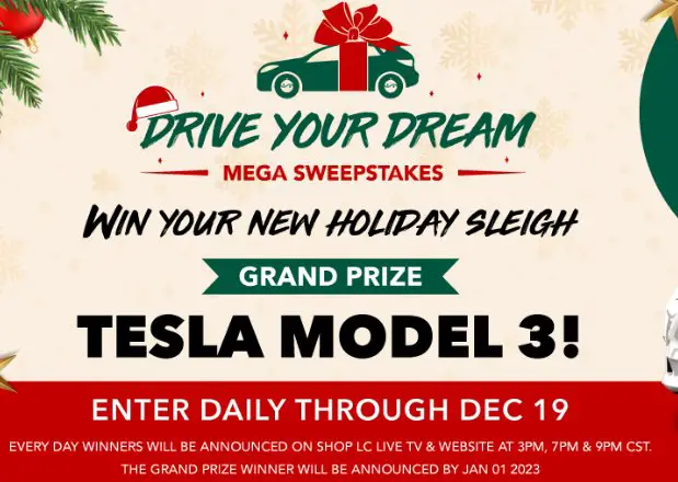 Shop LC Drive Your Dream Mega Sweepstakes - Win A $50,000 Tesla Model 3