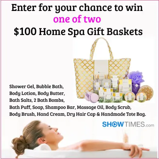 Showtimes.com $100 Spa Gift Basket Sweepstakes – Win A Free $100 Spa Gift Basket (2 Winners)