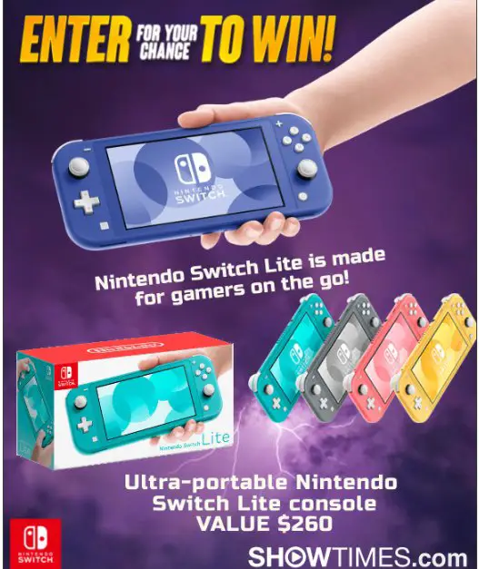Showtimes Nintendo Switch Lite Portable Gaming Sweepstakes – Win A $260 NINTENDO SWITCH LITE Portable Game