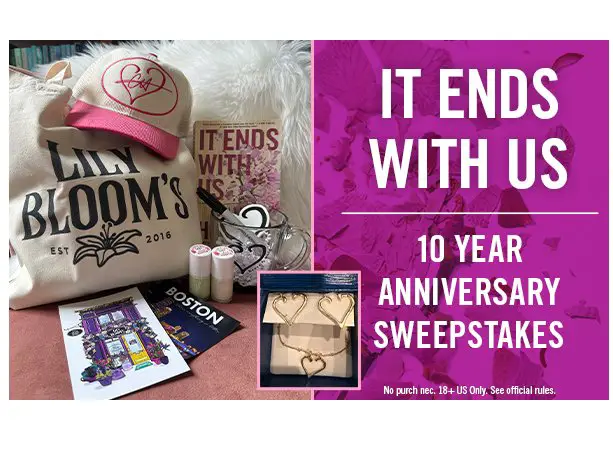 Simon & Schuster “It Ends With Us” Sweepstakes - Win a Colleen Hoover curated prize pack.