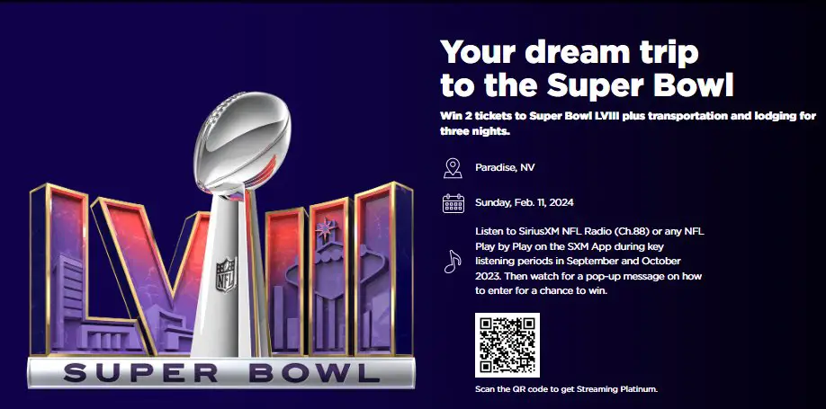 SIRIUSXM Super Bowl Sweepstakes 2023 - Win A Trip For 2 To Super Bowl LVIII In Las Vegas (2 Winners)