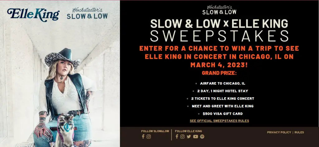 Slow And Low Elle King Sweepstakes - Win A Trip To Chicago For An Elle King Concert