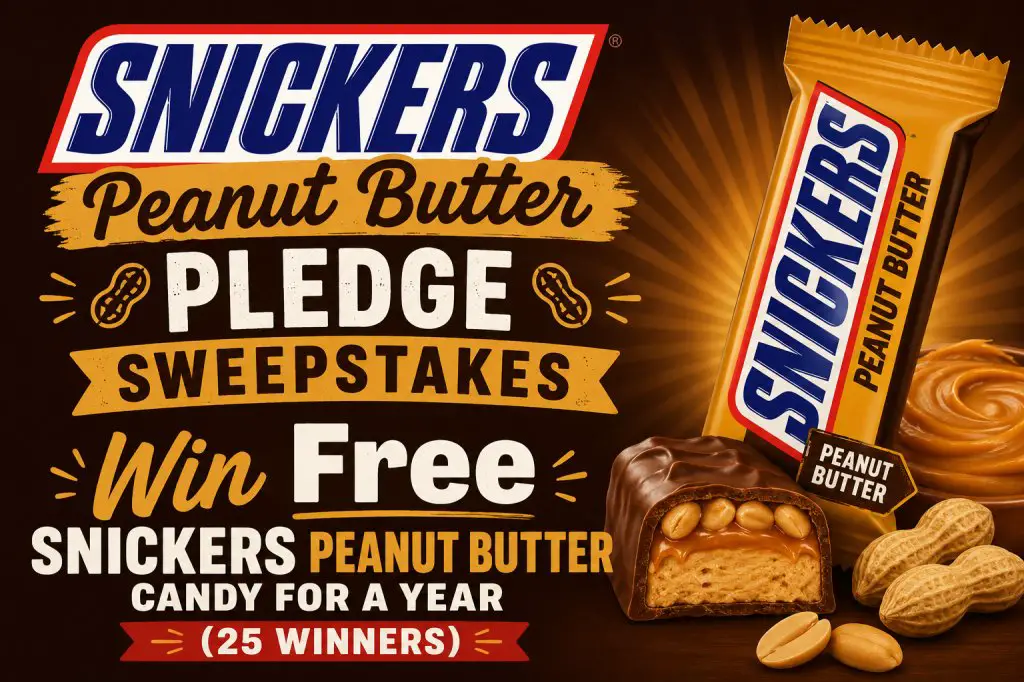 SNICKERS Peanut Butter Pledge Sweepstakes – Win Free SNICKERS Peanut Butter Candy For A Year (25 Winners)