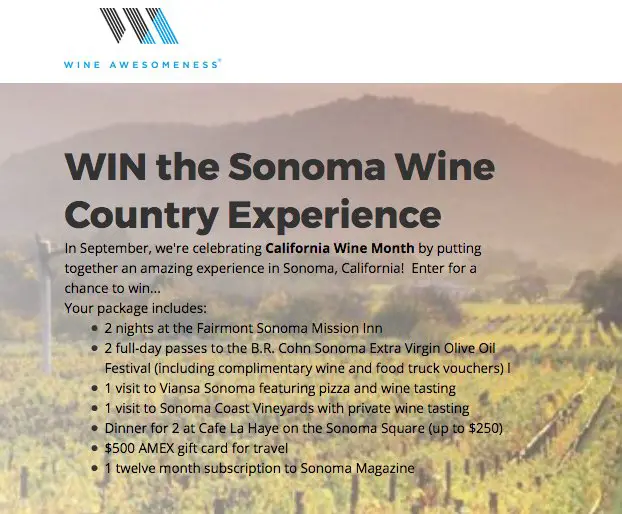 Sonoma Wine Country Experience Sweepstakes