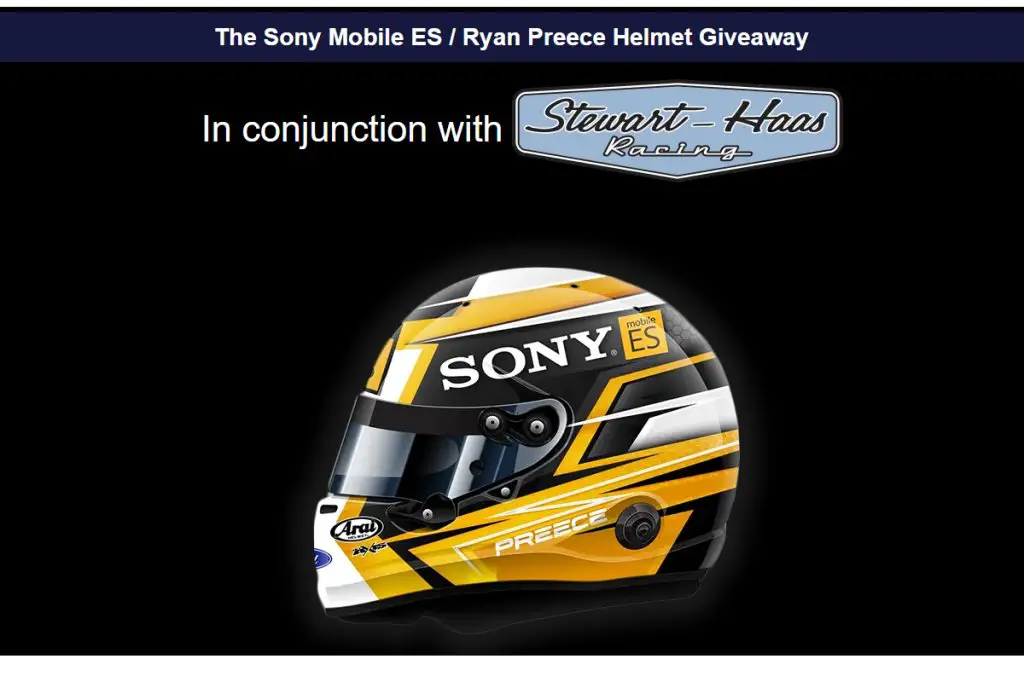 Sony Electronics Mobile ES Pursuit Of The Elevated Standard Sweepstakes - Win An In-Race Worn Autographed Helmet Of Ryan Preece