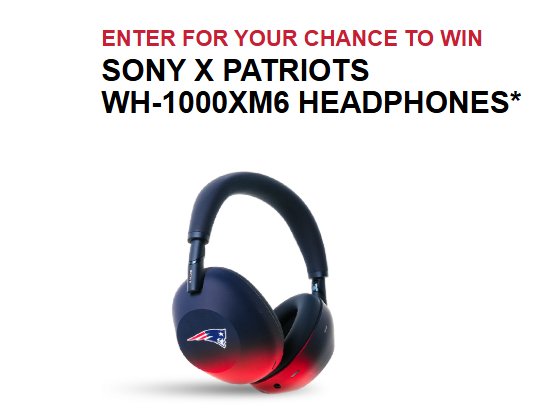 Sony Electronics New England Patriots Headphones Sweepstakes - Win a pair of New England Patriots Branded Sony headphones.