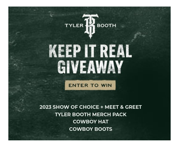Sony Music Tyler Booth Ticket Giveaway Sweepstakes - Win Concert Tickets, Merch And More