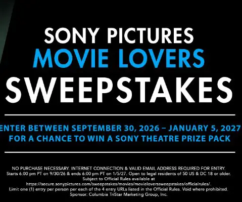 Sony Pictures 2026 Movie Lovers Sweepstakes - 75″ TV, PS5, & More Up For Grabs