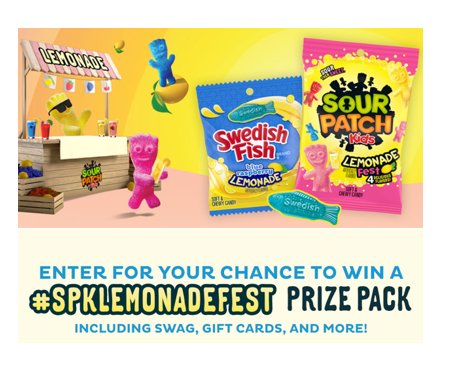 Sour Patch Kids Lemonade Fest Sweepstakes - Win Sweets, $100 Gift Card & Tumbler (30 Winners)