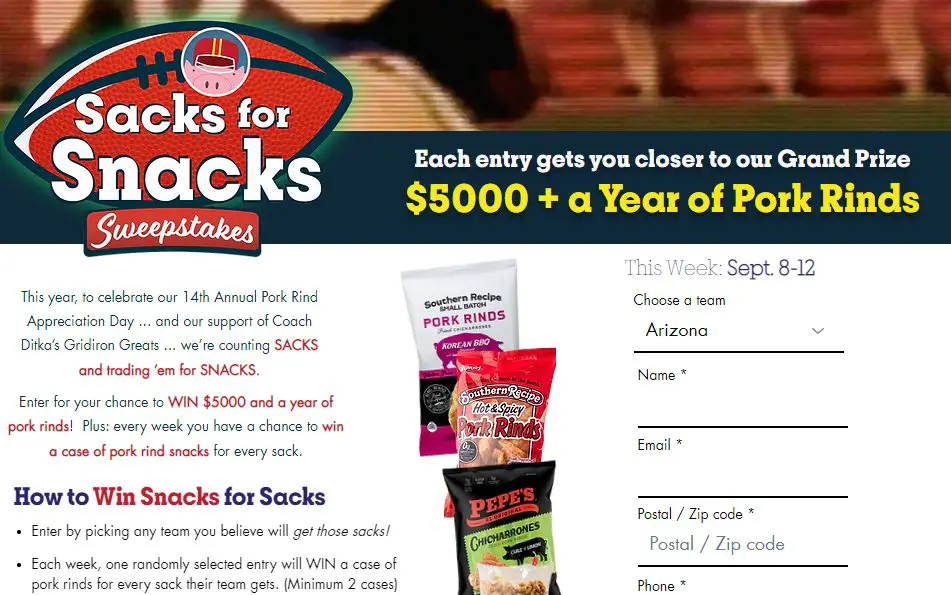 Southern Recipe Small Batch Sacks For Snacks Sweepstakes - Win $5,000 + Free Pork Rinds For A Year