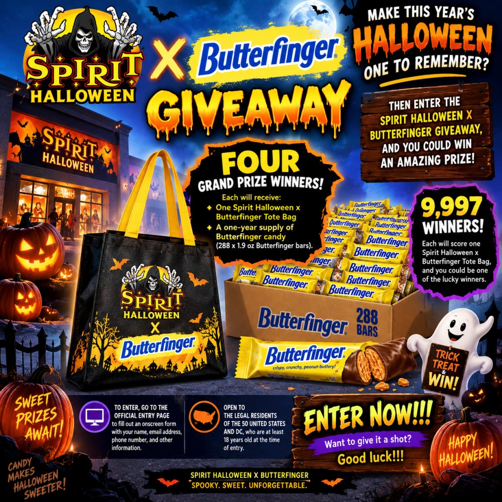 Spirit Halloween X Butterfinger Giveaway – Win A Spirit Halloween X Butterfinger Tote Bag & More (10,001 Winners)