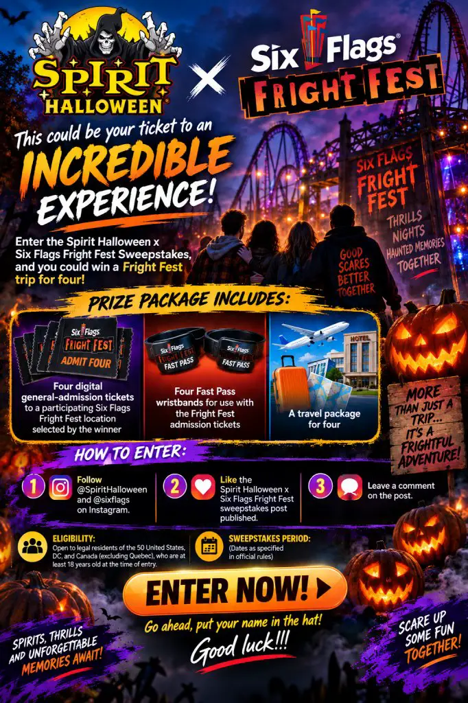 Spirit Halloween x Six Flags Fright Fest Sweepstakes – Win A Fright Fest Trip For 4