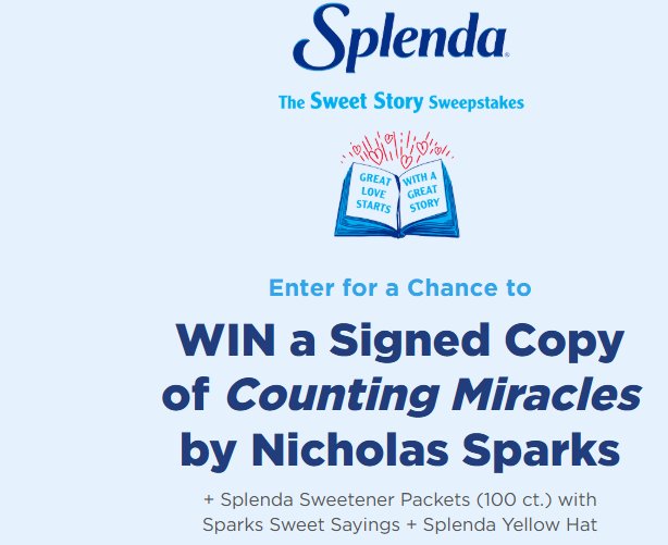 Splenda “The Sweet Story” Sweepstakes - Win Nicholas Sparks' Counting Miracles & More