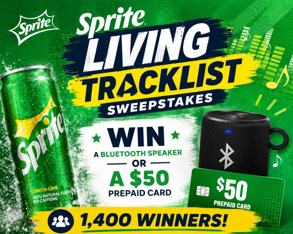 Sprite Living Tracklist Sweepstakes – Win A Bluetooth Speaker Or A $50 Prepaid Card (1,400 Winners)