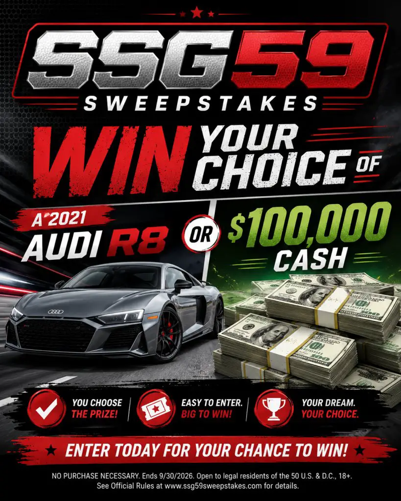 SSG59 Sweepstakes – Win Your Choice Of A 2021 Audi R8 Or $100,000 Cash