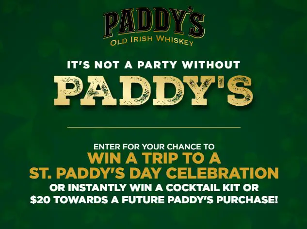 St. Paddy’s Instant Win Sweepstakes - Win A Trip To St. Patrick’s Day Celebration + Free Cocktail Kit