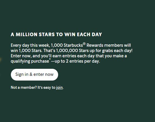 Starbucks Star Days Million Stars Giveaway