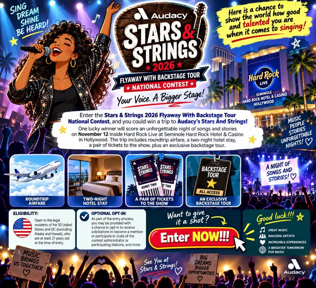 Stars & Strings 2026 Flyaway With Backstage Tour National Contest – Win A Trip To Audacy’s Stars And Strings