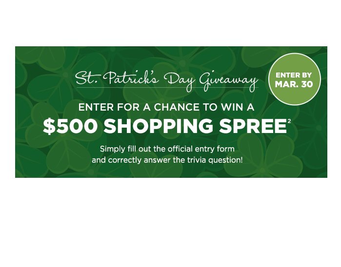 Stoneberry St. Patrick’s Day Giveaway - Win $500 Stoneberry.com Shopping Credit