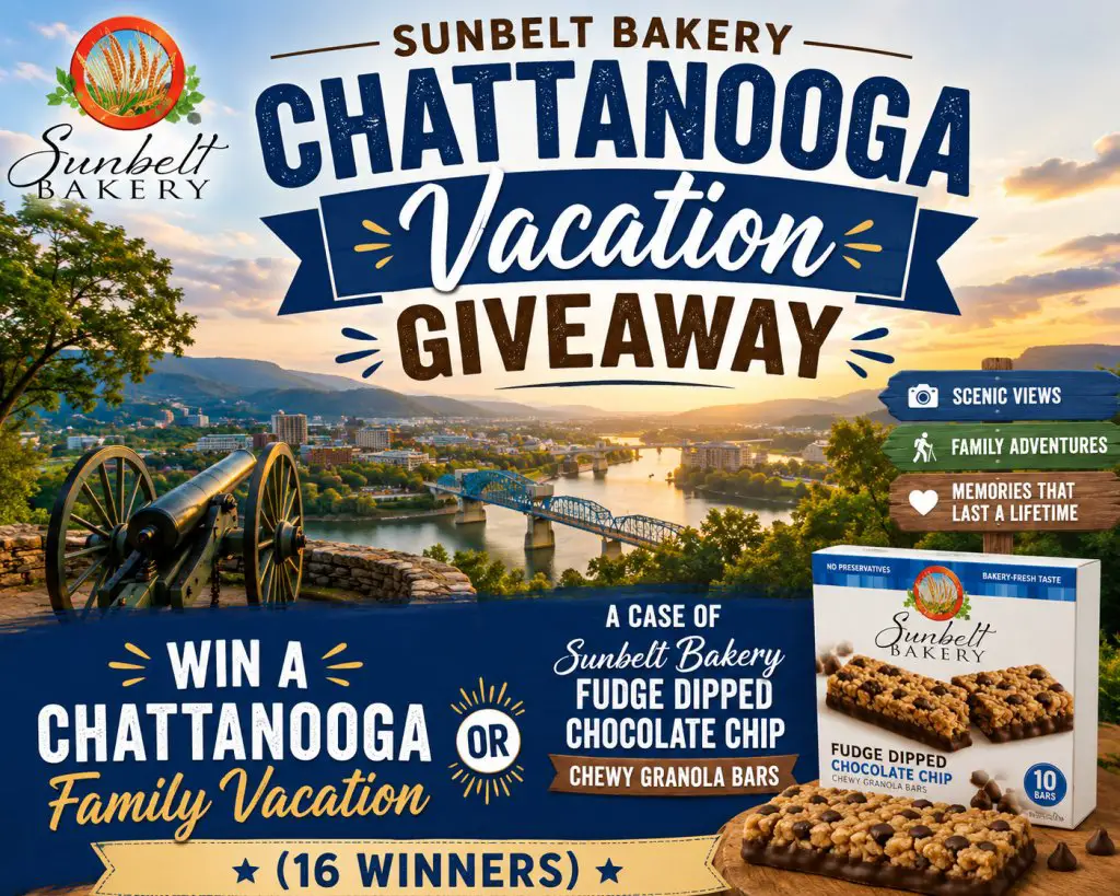 Sunbelt Bakery Chattanooga Vacation Giveaway – Win A Chattanooga Family Vacation Or A Case Of Sunbelt Bakery Fudge Dipped Chocolate Chip Chewy Granola Bars (16 Winners)