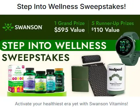 Swanson Vitamins "Step Into Wellness" Sweepstakes - Garmin smartwatch, Wellness Journal, Acupressure Mat, & More